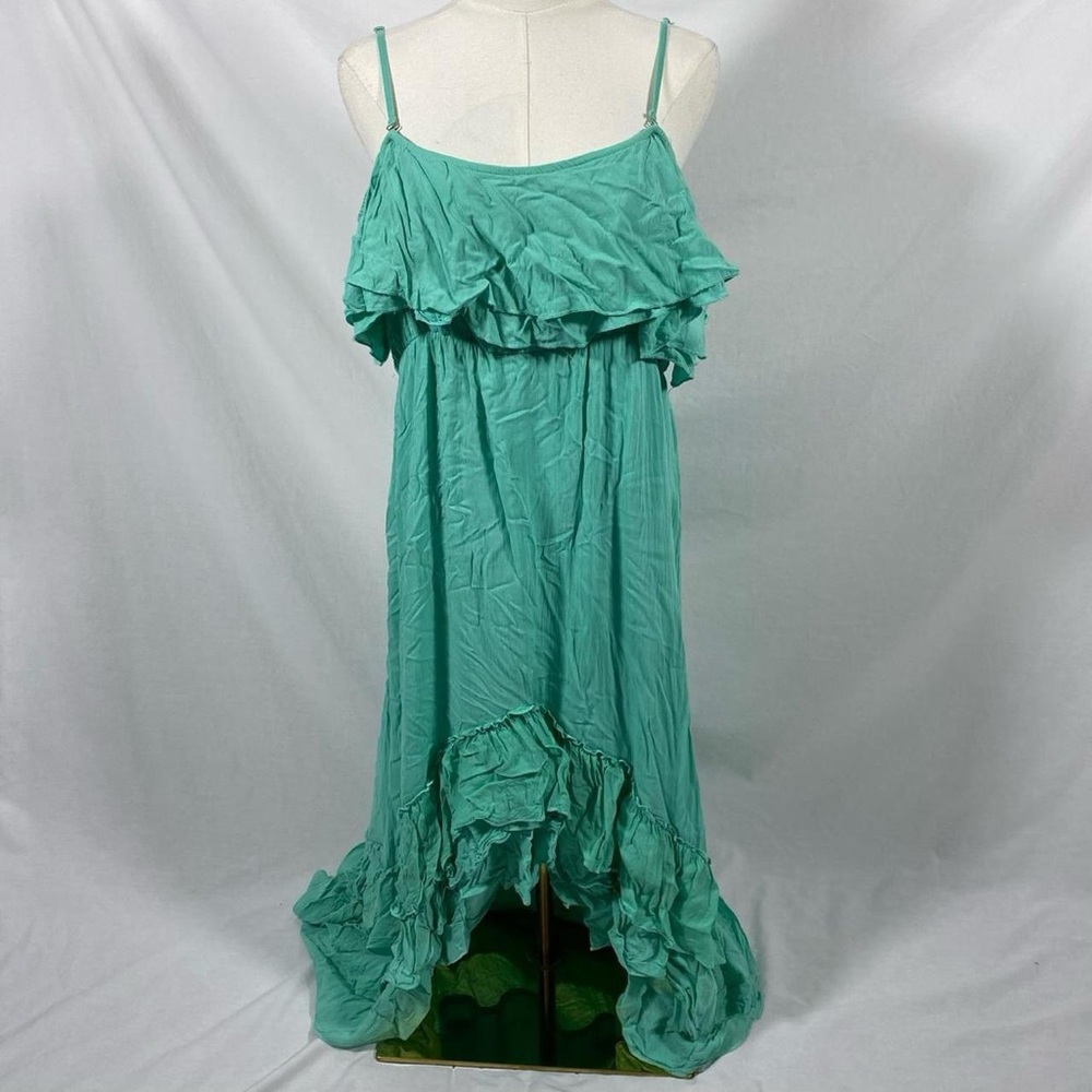 Solitaire by ravi khosla teal ruffled maxi dress sz large mermaid y2k summer